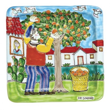 Squared Plate Harvesting of Oranges de simone pottery 20x20 DS 31 Squared Plate Harvesting of Oranges de simone pottery 20x20 DS 31